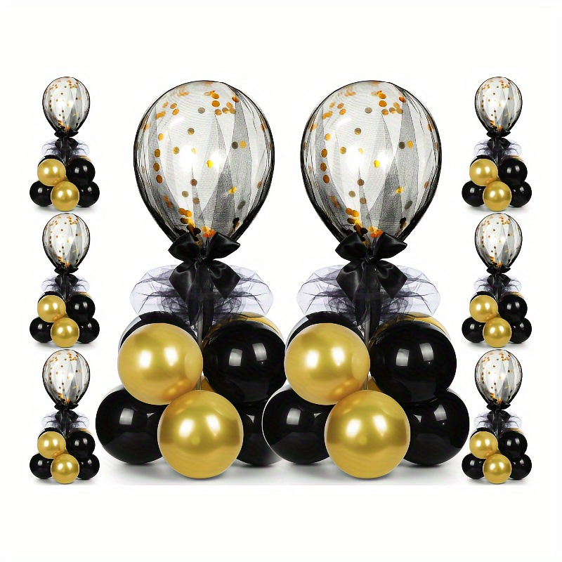 Centerpiece Stick - 8 Set, Black & Gold Balloon