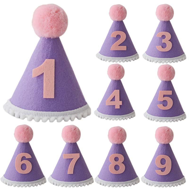 Party Hat Cone - Purple Birthday Hat 1 2 3