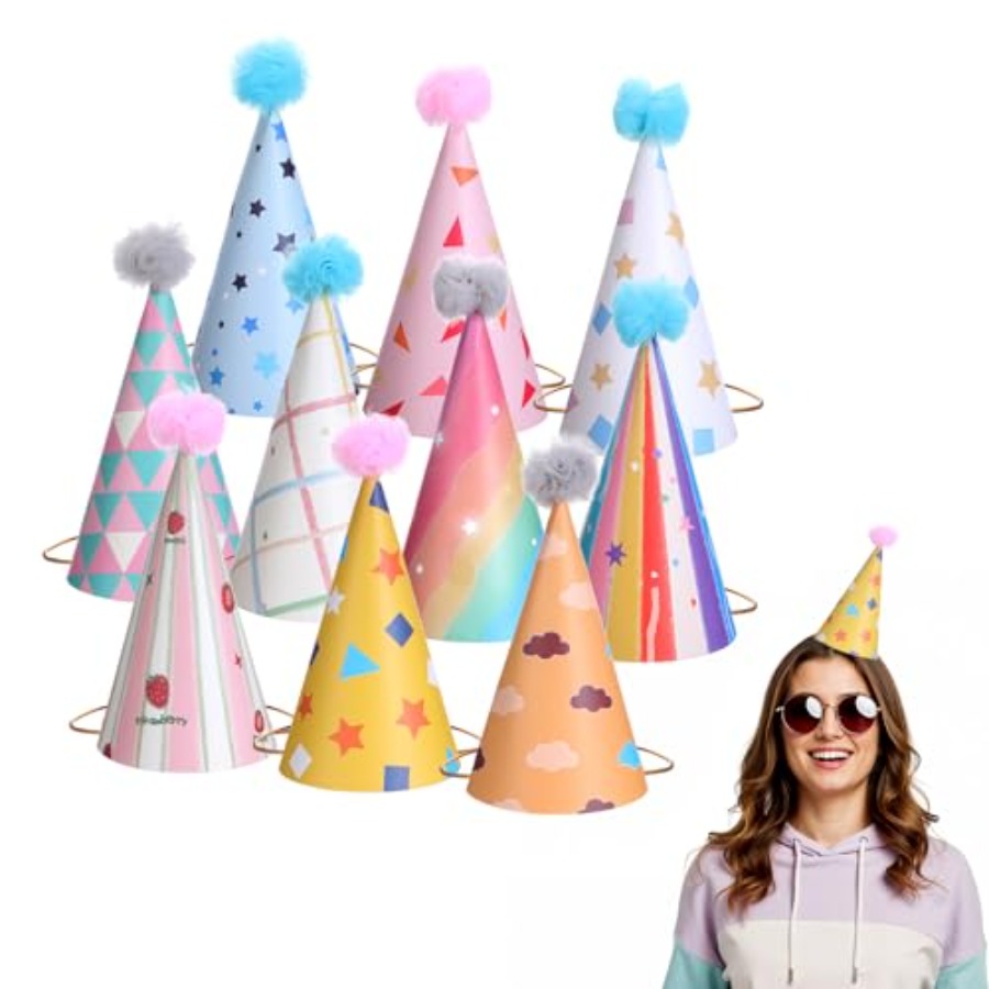 Party Hat Cone - 10 PCS Birthday Party Hats for