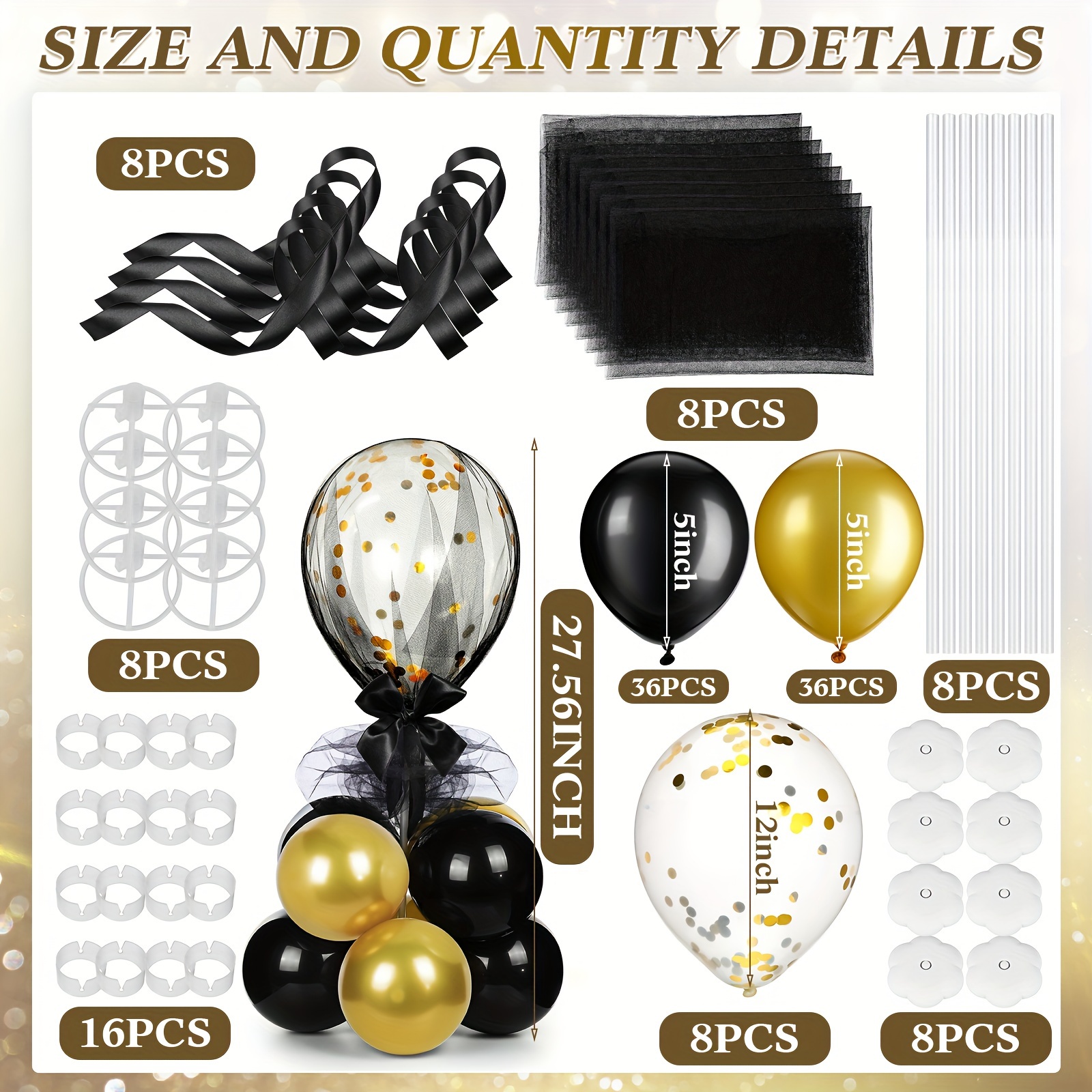 8 Set, Black & Gold Balloon Ce - مراجعة Centerpiece Stick وسعره