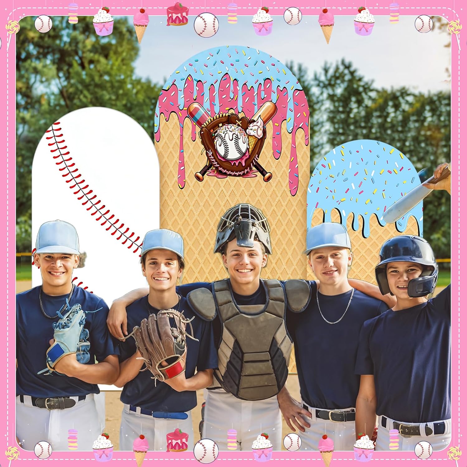 Baseball Ice Cream Drip Arch B - مراجعة Dessert Table Backdrop وسعره