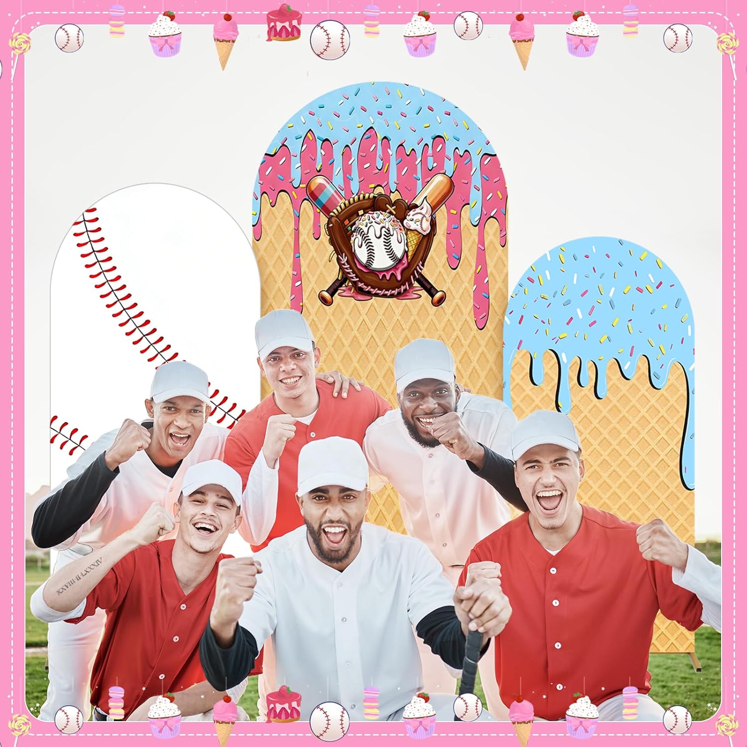 Baseball Ice Cream Drip Arch B - مراجعة Dessert Table Backdrop وسعره