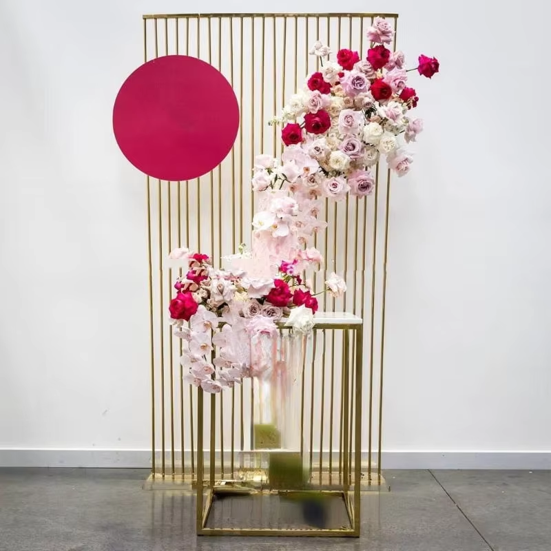 Shiny Gold Metal Frame Flower  - مراجعة Dessert Table Backdrop وسعره