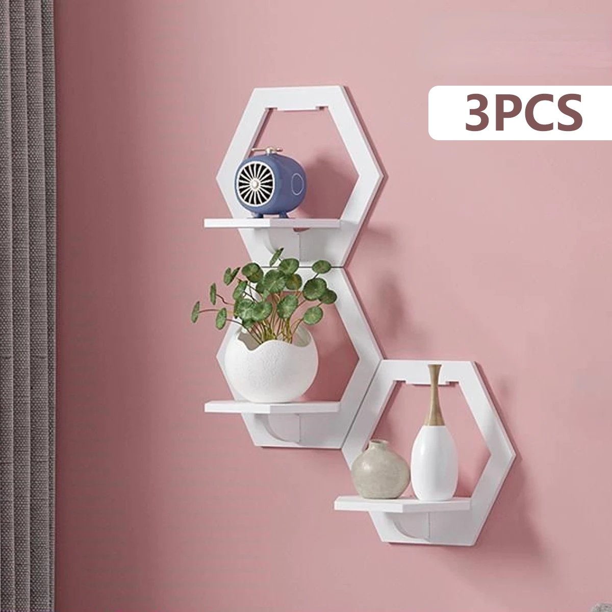 3Pcs Hexagon Wall Shelf Punch  - مراجعة Flower Wall Panel وسعره
