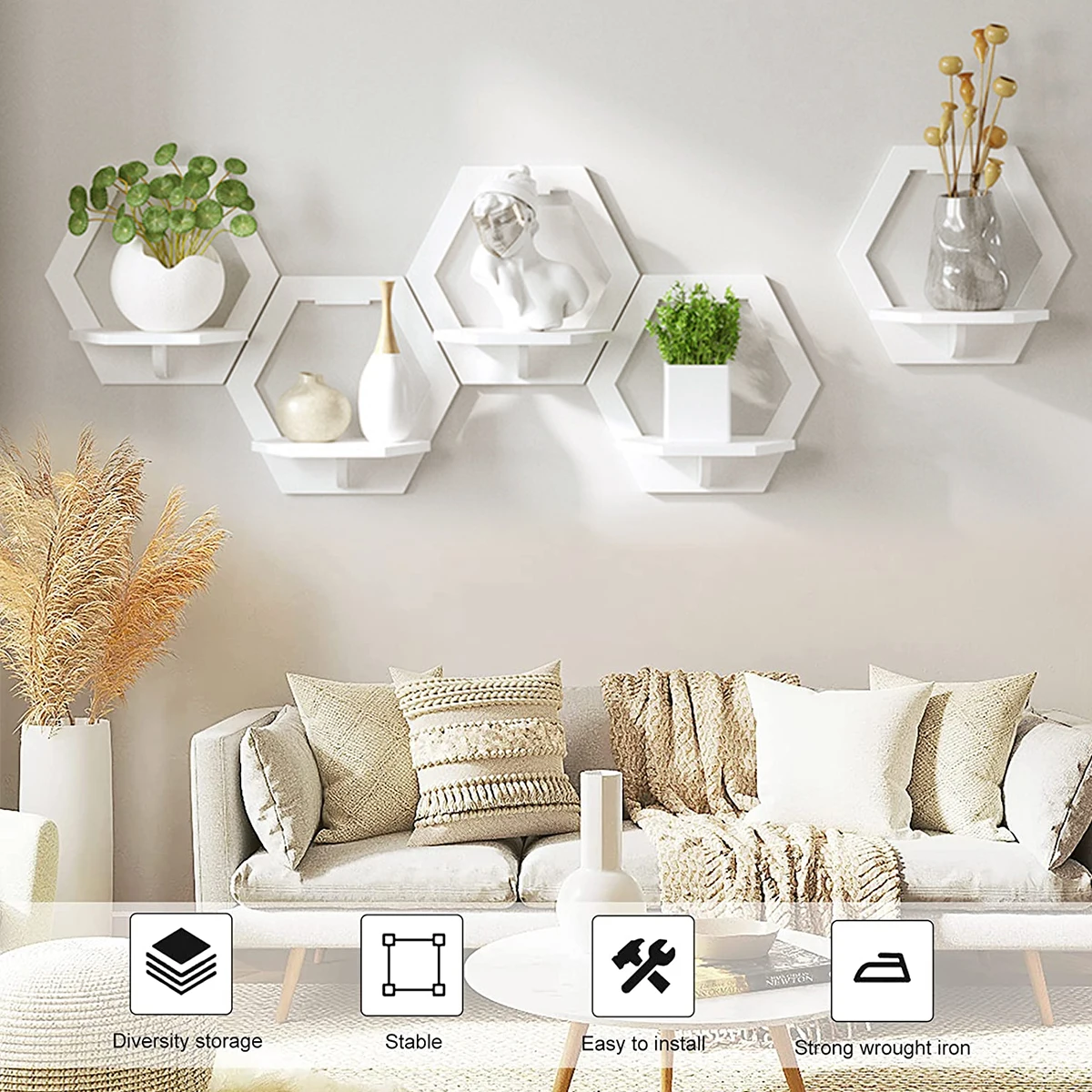 3Pcs Hexagon Wall Shelf Punch  - مراجعة Flower Wall Panel وسعره