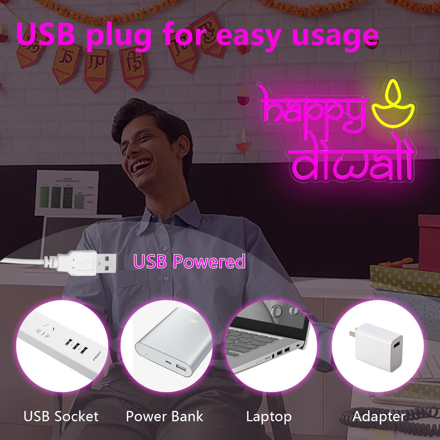 Happy Diwali Neon Sign USB Pow - مراجعة Neon Sign Party وسعره