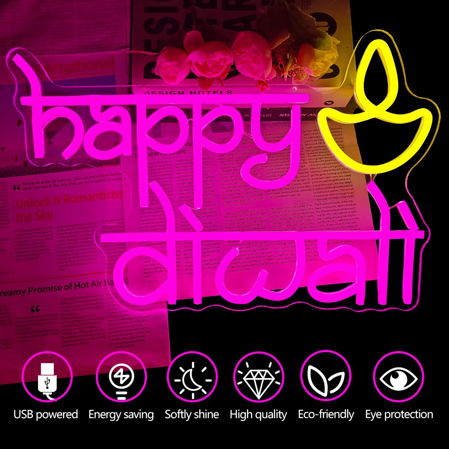 Happy Diwali Neon Sign USB Pow - مراجعة Neon Sign Party وسعره