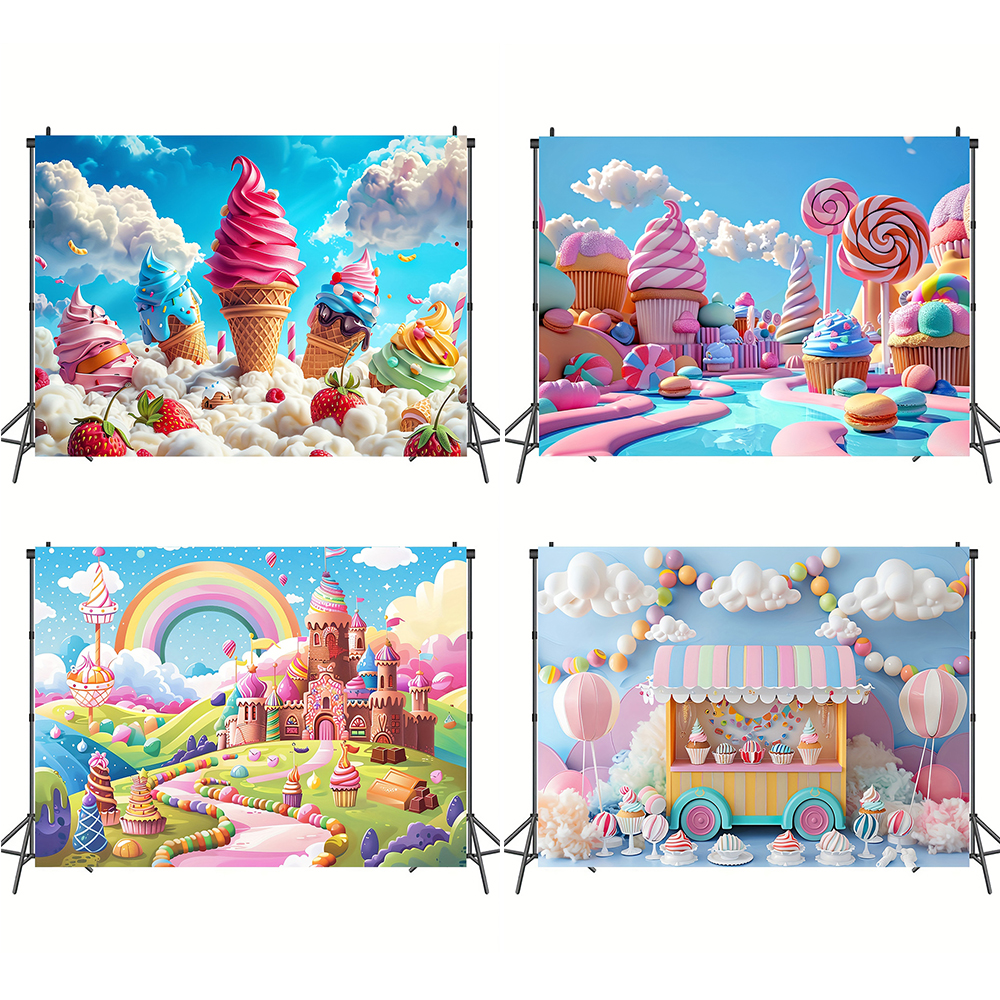 Sweet Ice Cream Theme Backdrop - مراجعة Dessert Table Backdrop وسعره