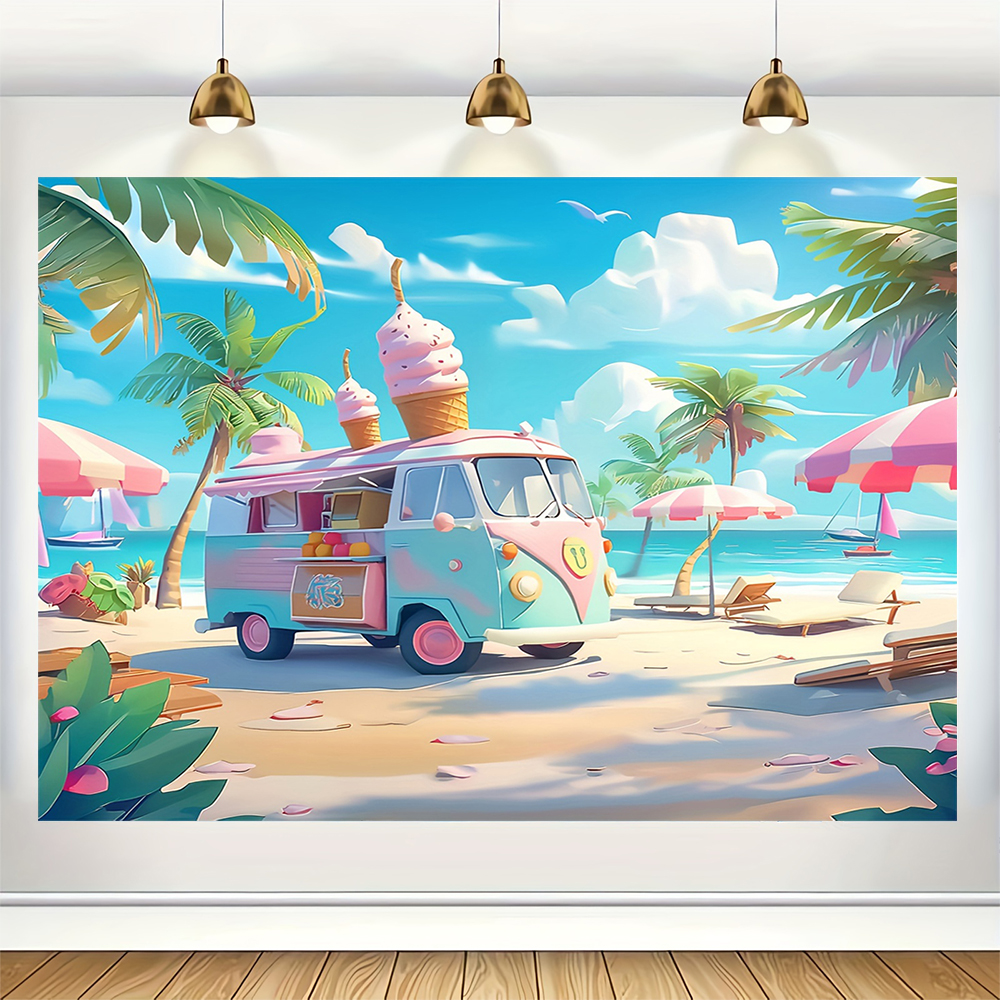 Sweet Ice Cream Theme Backdrop - مراجعة Dessert Table Backdrop وسعره