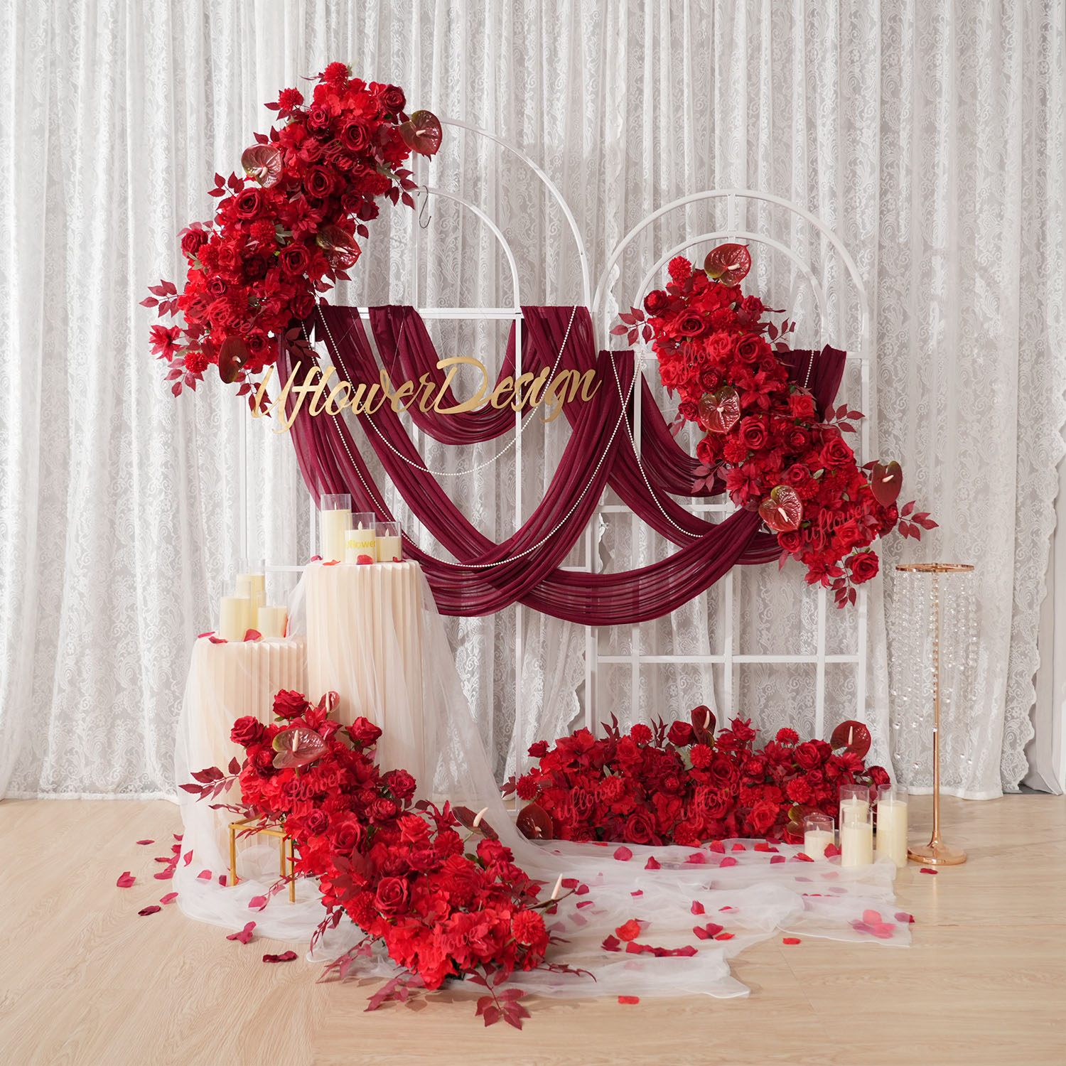 Uflower Red Flower Row Wedding - مراجعة Flower Wall Panel وسعره