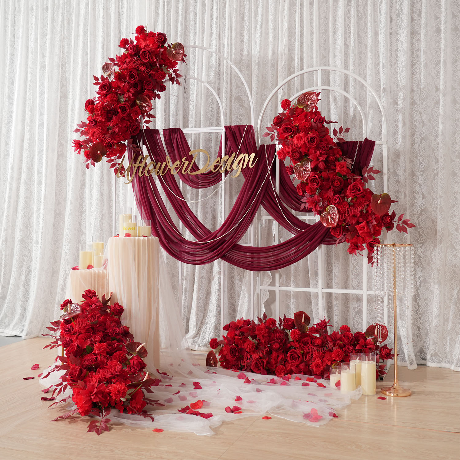 Uflower Red Flower Row Wedding - مراجعة Flower Wall Panel وسعره