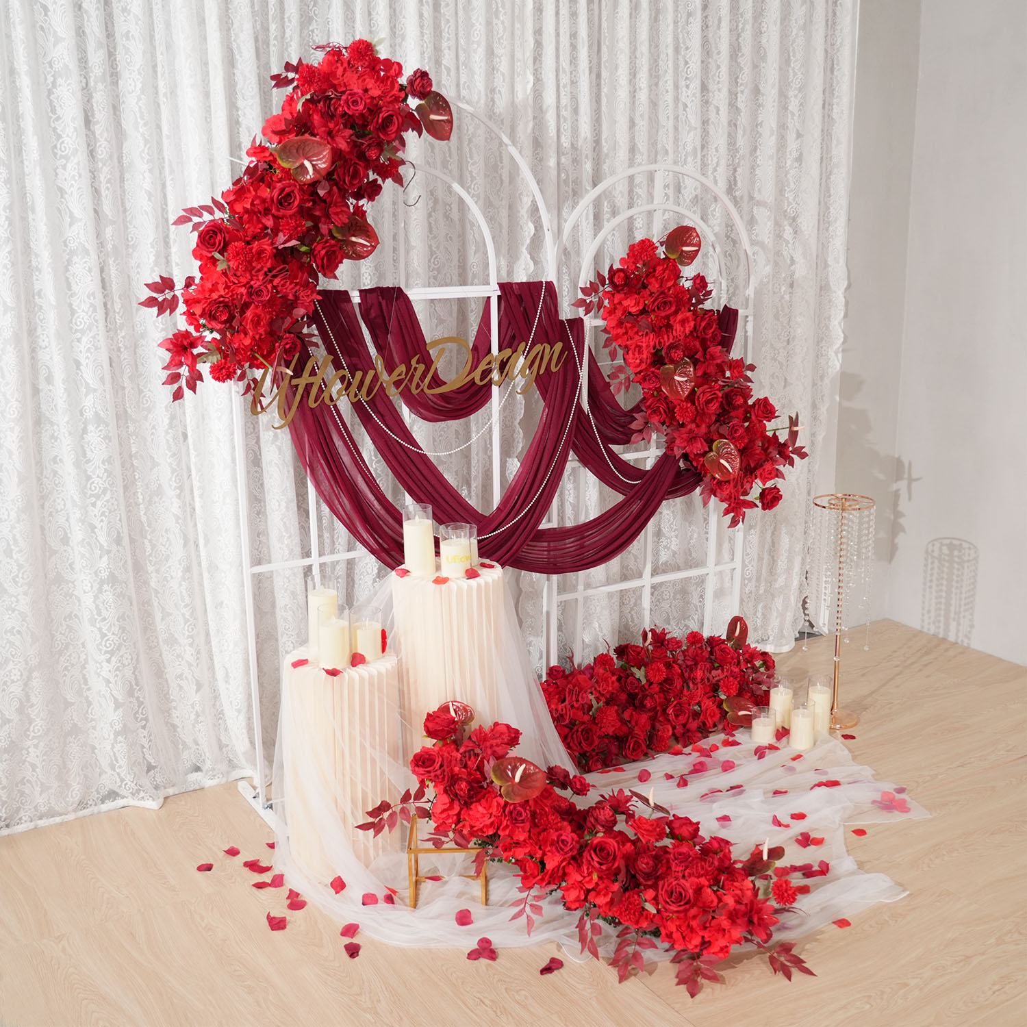 Uflower Red Flower Row Wedding - مراجعة Flower Wall Panel وسعره
