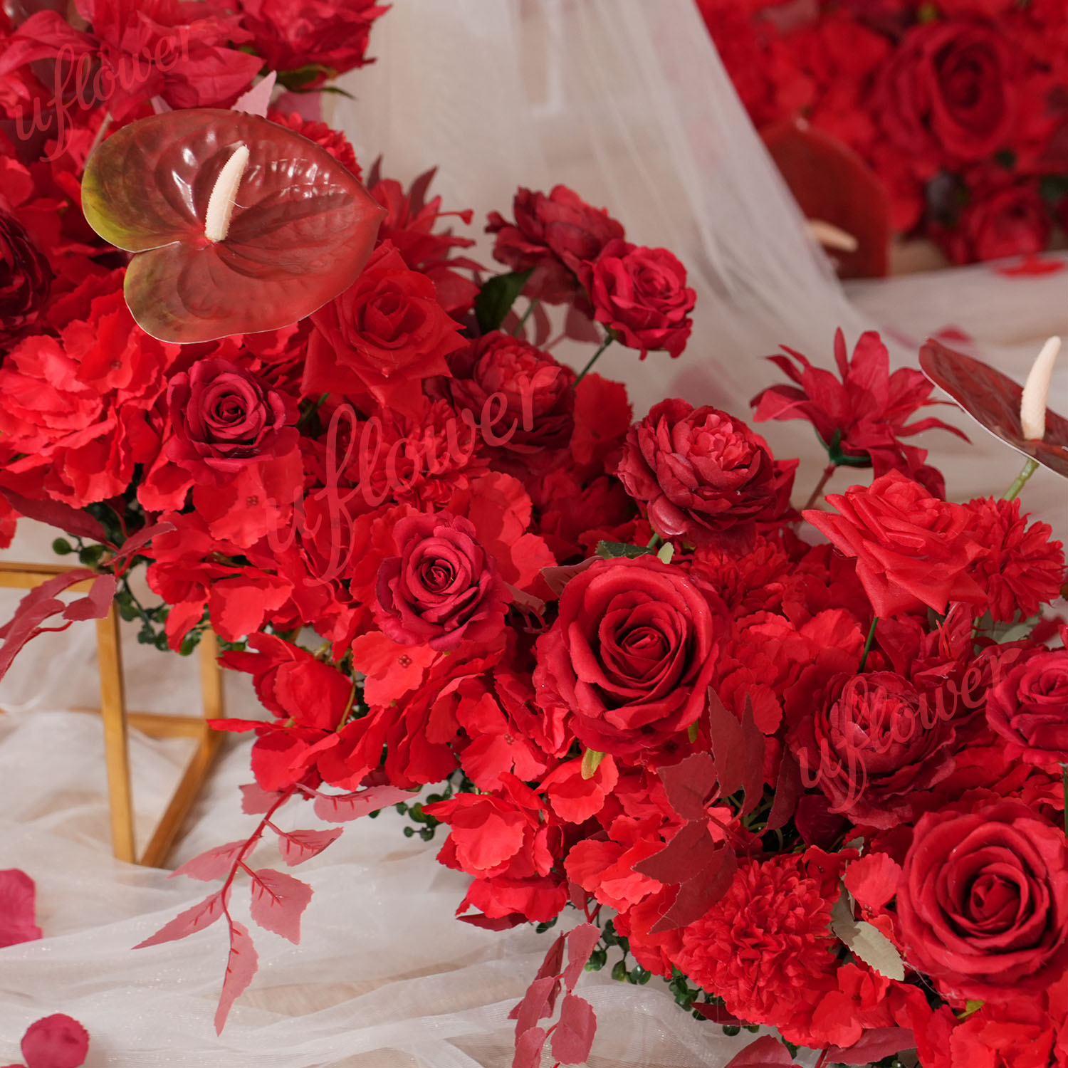 Uflower Red Flower Row Wedding - مراجعة Flower Wall Panel وسعره