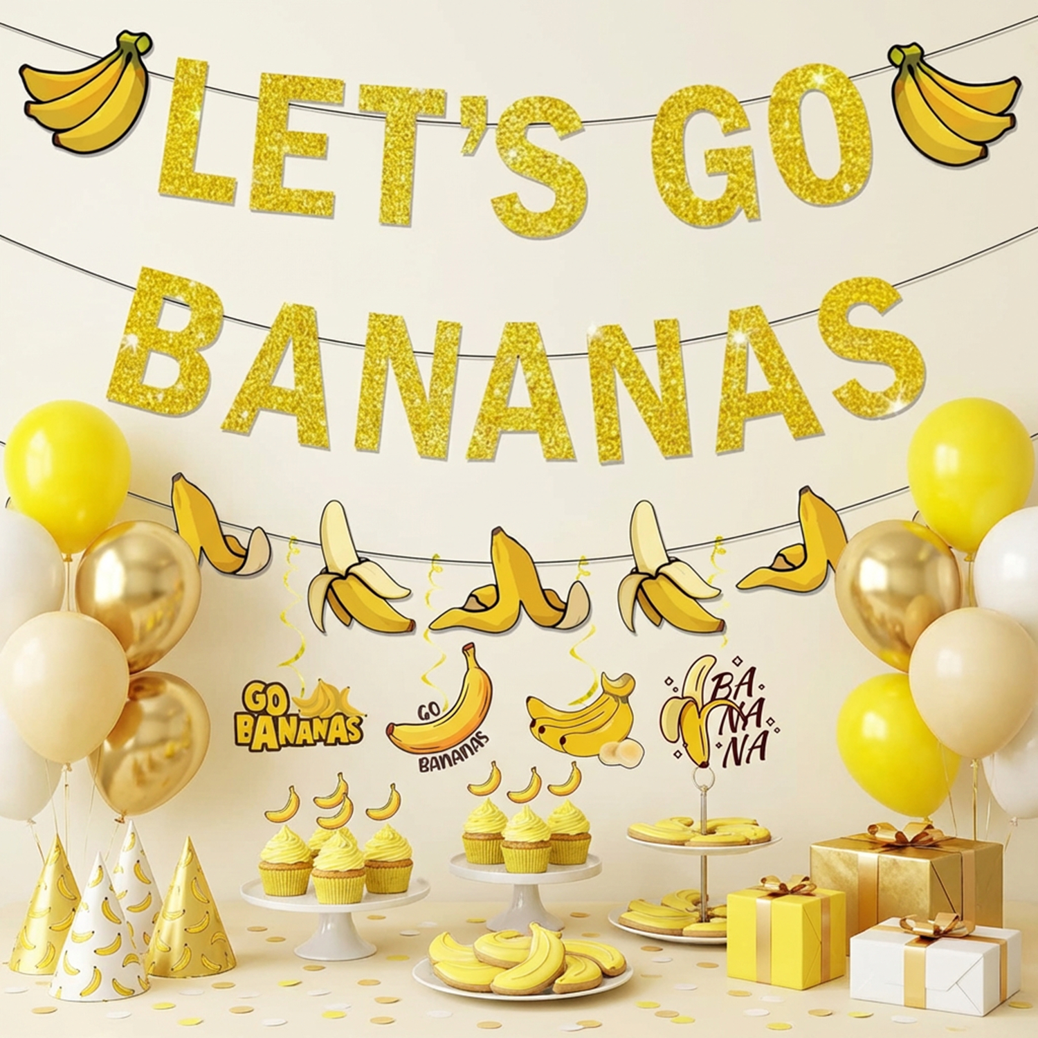 Yellow Bananas Birthday Banner - مراجعة Let'S Party Event Supply وسعره