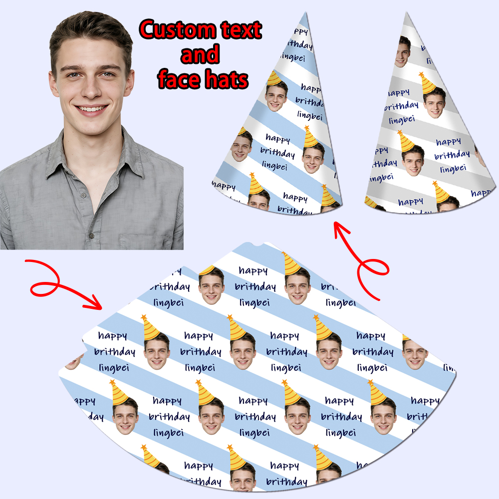 8pcs Custom Text and Photo Fac - مراجعة Party Hat Cone وسعره