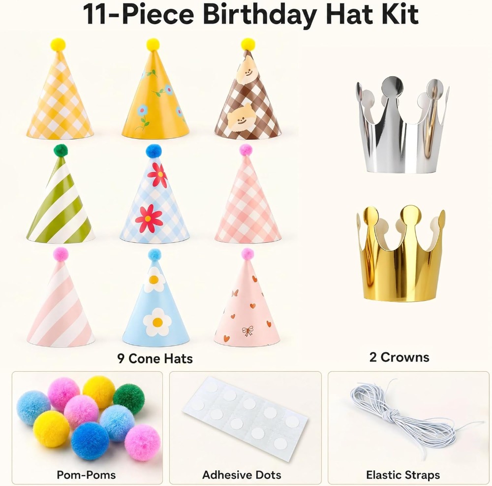 11 Pack Party Hats with Pom Po - مراجعة Party Hat Cone وسعره