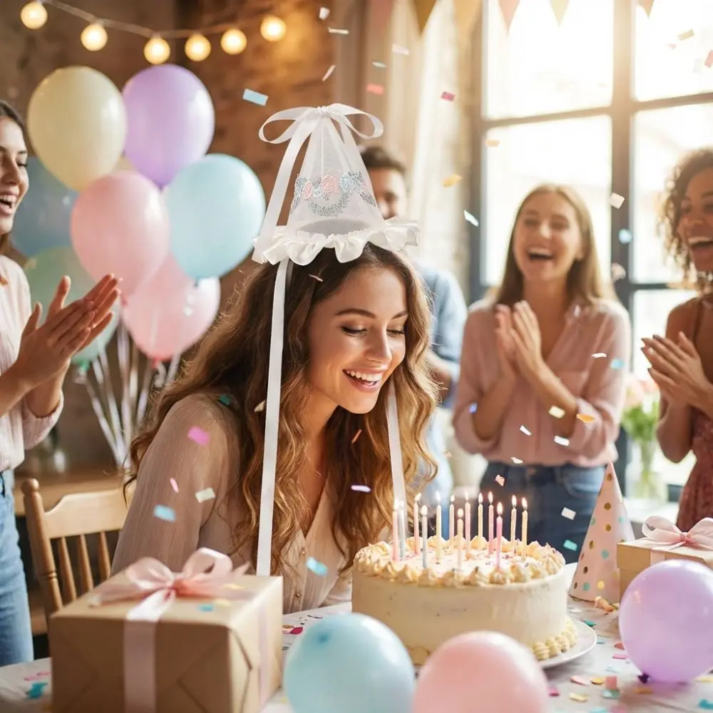 Cute Style Embroidery Mesh Bir - مراجعة Party Hat Cone وسعره